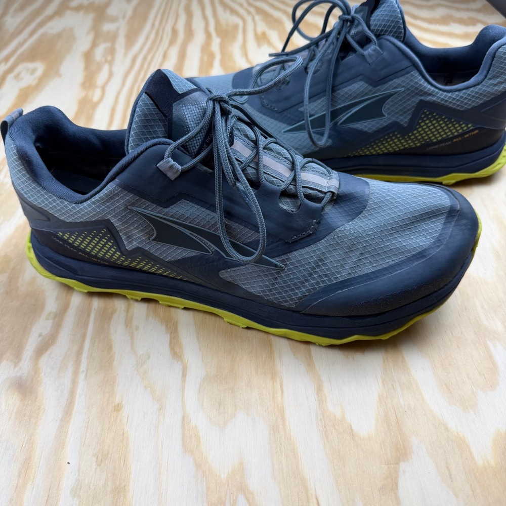 Altra Lone Peak All-WTHR Low Waterproof Trail Running Shoes Gray Lime Mens 12.5